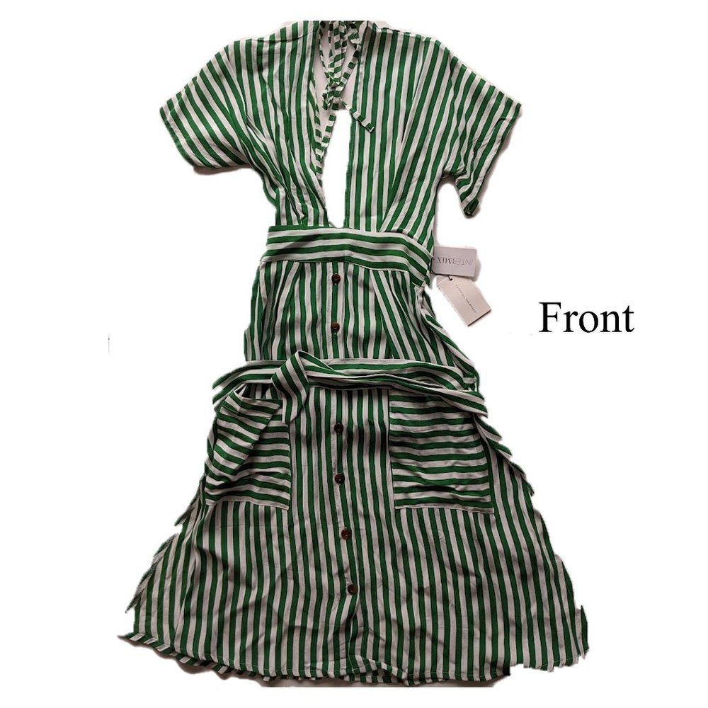 FAITHFULL Milan Midi Dress (S) - Green/White Stripes NWT